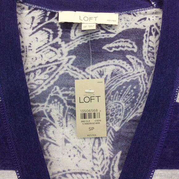 Ann Taylor Loft Cardigan Womens Size SP Purple Striped Floral Back Petite Button - Picture 2 of 7